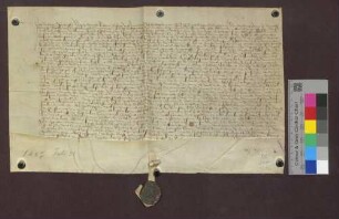 Vogt Lienhart Ofenhußlin zu Lörrach entscheidet den Streit zwischen dem Kloster St. Klara zu Kleinbasel und dem Ritter Arnold von Rotberg und Junker Hans Heinrich von Baden wegen des verpfändeten Weinzehnten zu Grenzach.