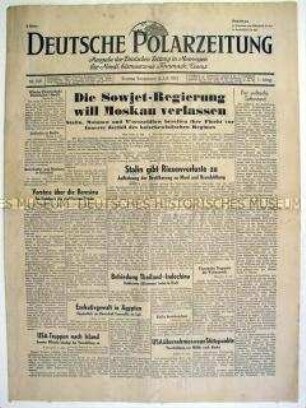 Tageszeitung "Deutsche Polarzeitung" für die besetzten Gebiete Nordeuropas u.a. zum Vormarsch der Wehrmacht auf Moskau