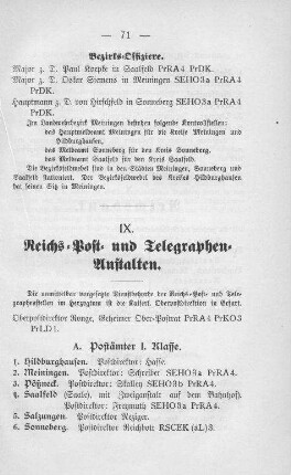 IX: Reichs-Post und Telegraphen-Anstalten