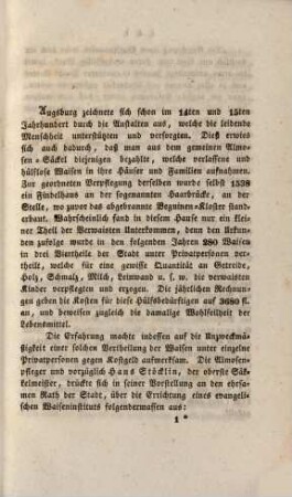 Einige Notizen über die Geschichte des evangelischen Waisenhauses in Augsburg