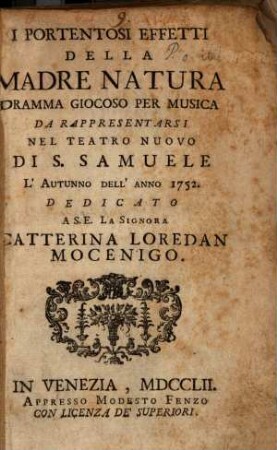 I portentosi effetti della madre natura : dramma giocosa per musica