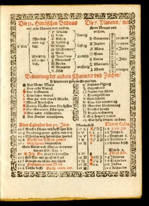 Die 12. Himlischen Bildnus ... Die 7. Planeten ...