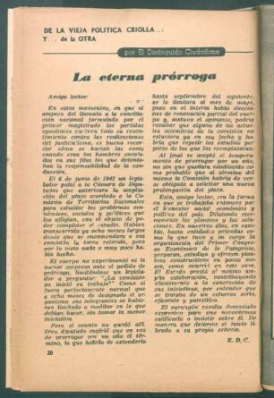 La eterna prórroga : De la vieja política criolla y... de la otra
