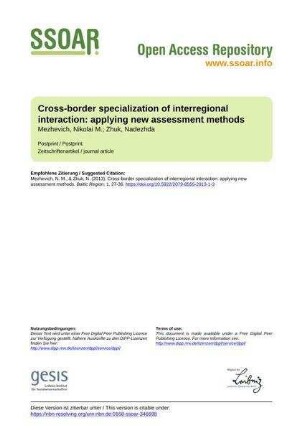 Cross-border specialization of interregional interaction: applying new assessment methods