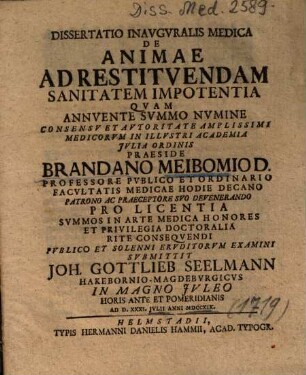 Dissertatio Inavgvralis Medica De Animae Ad Restitvendam Sanitatem Impotentia