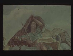 Auf Wolken Thronender mit Herrschaftsinsignien, links Juno (?) mit geflügeltem Himmelskörper