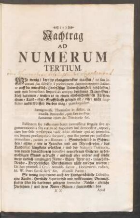 Nachtrag Ad Numerum Tertium.
