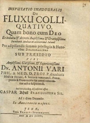 Disputatio Inauguralis De Fluxu Colliquativo