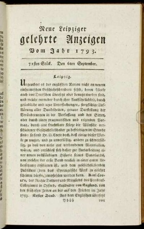 71stes Stück. Den 6ten September.
