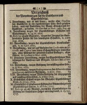 Verzeichniß der Verordnungen für die Gutsherrn und Eigenbehörige