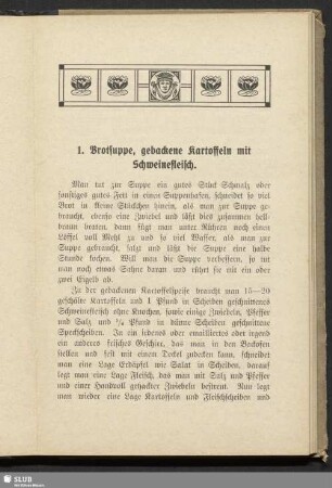 1. Brotsuppe, gebackene Kartoffeln mit Schweinefleisch