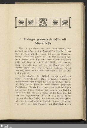 1. Brotsuppe, gebackene Kartoffeln mit Schweinefleisch