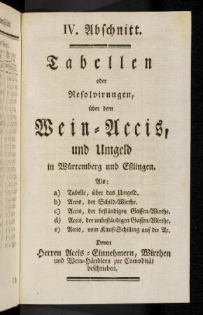 75-84, IV. Tabellen über dem Wein-Accis und Umgeld