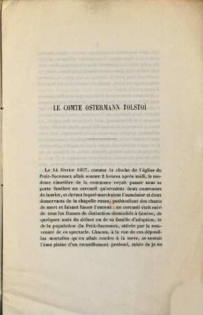 Le comte Ostermann Tolstoï tiré du Journal de Genève du 6 avril 1857