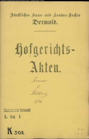 Kramer, Kords Erben gegen Hermann Stölting zu Währentrup - Schuldforderung