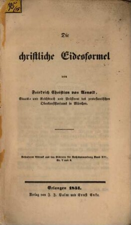 Die christliche Eidesformel von Friedrich Christian von Arnold