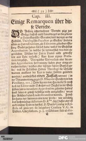 Cap. III. Einige Remarquen über diese Vorrede.