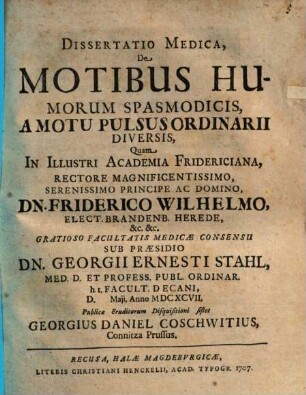 Diss. med. de motibus humorum spasmodicis a motu pulsus ordinarii diversis
