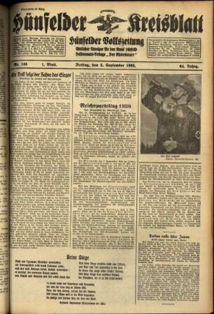 Erste Ausgabe vom Freitag, den 02. September 1938.