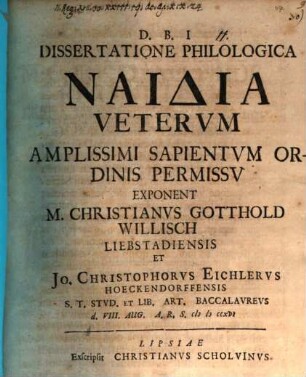 Dissertatione philol. Naithia Veterum exposita