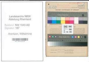 Entnazifizierung Wilhelmine Arentzen , geb. 05.04.1915 (Stenotypistin)
