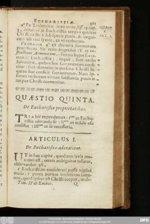 Articulus I. De Eucharistiae adoratione.