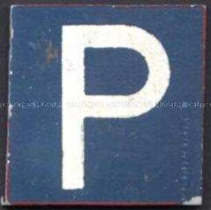 WHN-Abzeichen, Verkehrszeichen: Parkplatz, Straßensammlung im Gau 44 Reichskommissariat Niederlande am 14. und 15. Februar 1941