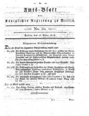 No. 10, 25. März 1818