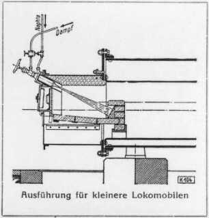 Zerstäuber-Feuerung für kleinere Lokomobile mit Vorbau (R. Wolf, Magdeburg) : Technikgeschichte | Maschinenbau | Kraftmaschinen | Dampflokomobile