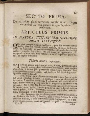 Articulus Primus. De Natura, Situ, Et Magnitudine Molis Terraqueæ.