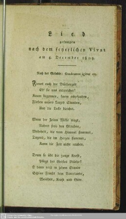 Lied gesungen nach dem feyerlichen Vivat am 4. December 1809