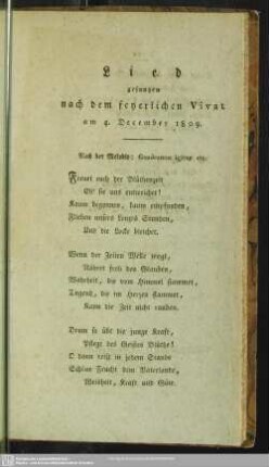 Lied gesungen nach dem feyerlichen Vivat am 4. December 1809