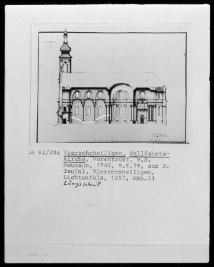 Vierzehnheiligen (Staffelstein), Pfarr- und Wallfahrtskirche Mariä Himmelfahrt, Längsschnitt, Vorentwurf, S. E. 79