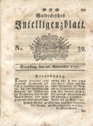 No. 39, Dienstag, den 26. September 1797