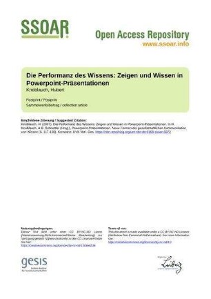 Die Performanz des Wissens: Zeigen und Wissen in Powerpoint-Präsentationen