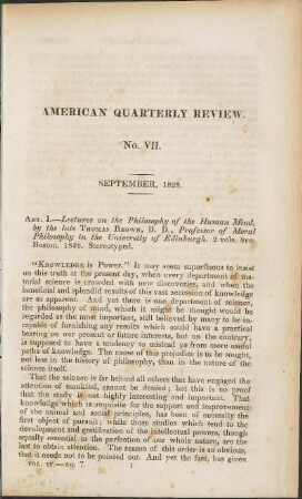 American Quarterly Review. No. VII.