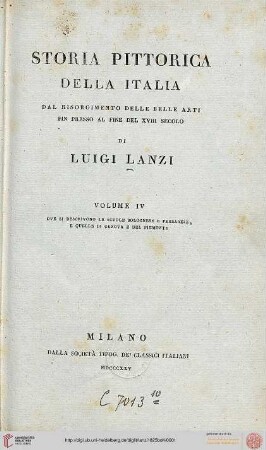 Band 4: Storia pittorica della Italia: dal risorgimento delle belle arti fin presso al fine del 18. secolo