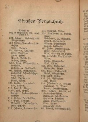Straßen-Verzeichniß