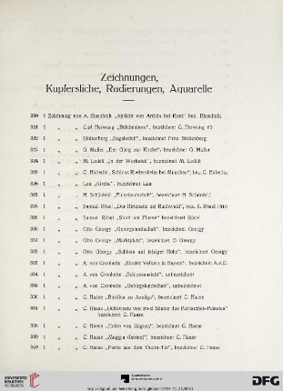 Zeichnungen, Kupferstiche, Radierungen, Aquarelle (Nr. 320-373)