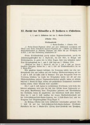 XI. Bericht des Rittmeister a. D. Freiherrn v. Schlotheim