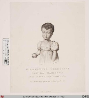 Bildnis (Wilhelmina Frederika) Louisa (Marianna), Prinzessin von Oranien