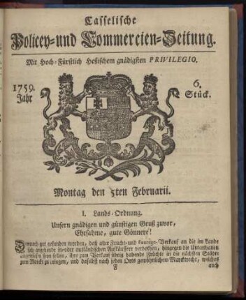 6. Stueck, Montag den 5ten Februarii 1759