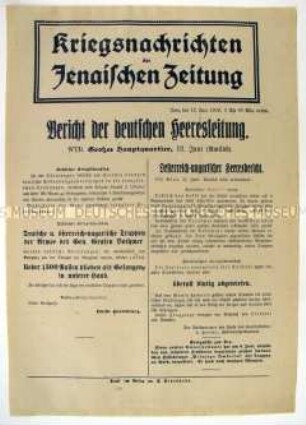 Nachrichtenblatt der "Jenaischen Zeitung" mit Meldungen von verschiedenen Kriegsschauplätzen