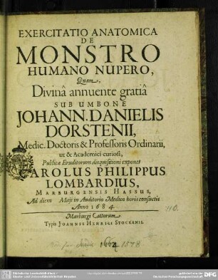 Exercitatio Anatomica De Monstro Humano Nupero