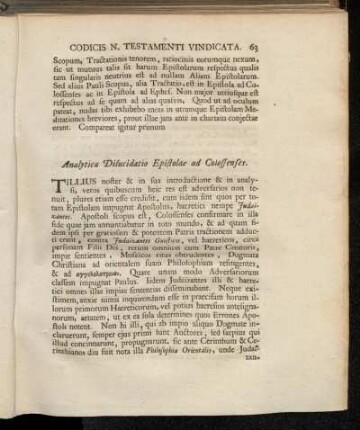 Analytica Dilucidatio Epistlae ad Colossenses.