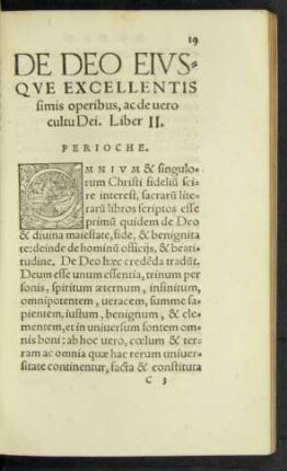 De Deo Eiusque Excellentissimis operibus, ac de vero cultu Dei. Liber II.