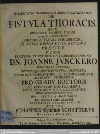 Dissertatio Inauguralis Medico-Chirurgica De Fistula Thoracis