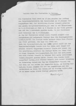 Perouse: Visitationsbericht mit Pfarrbericht 1936