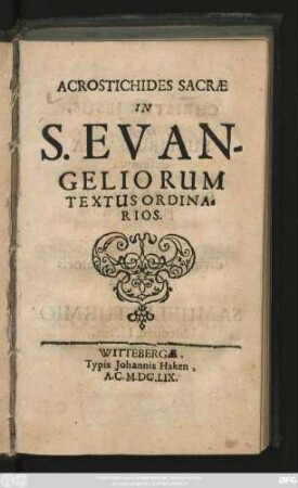 Acrostichides Sacrae In S. Evangeliorum Textus Ordinarios