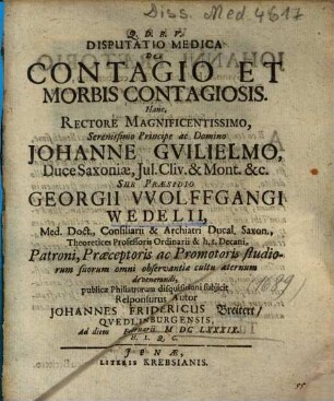 Disputatio Medica De Contagio Et Morbis Contagiosis